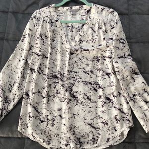 Purple and White Watercolor Print Blouse
